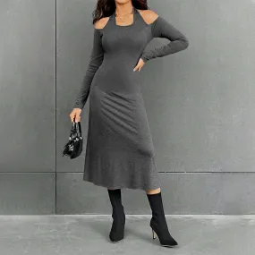 Women's Simple Halter High-Waisted Slim Fit Solid Color Dress