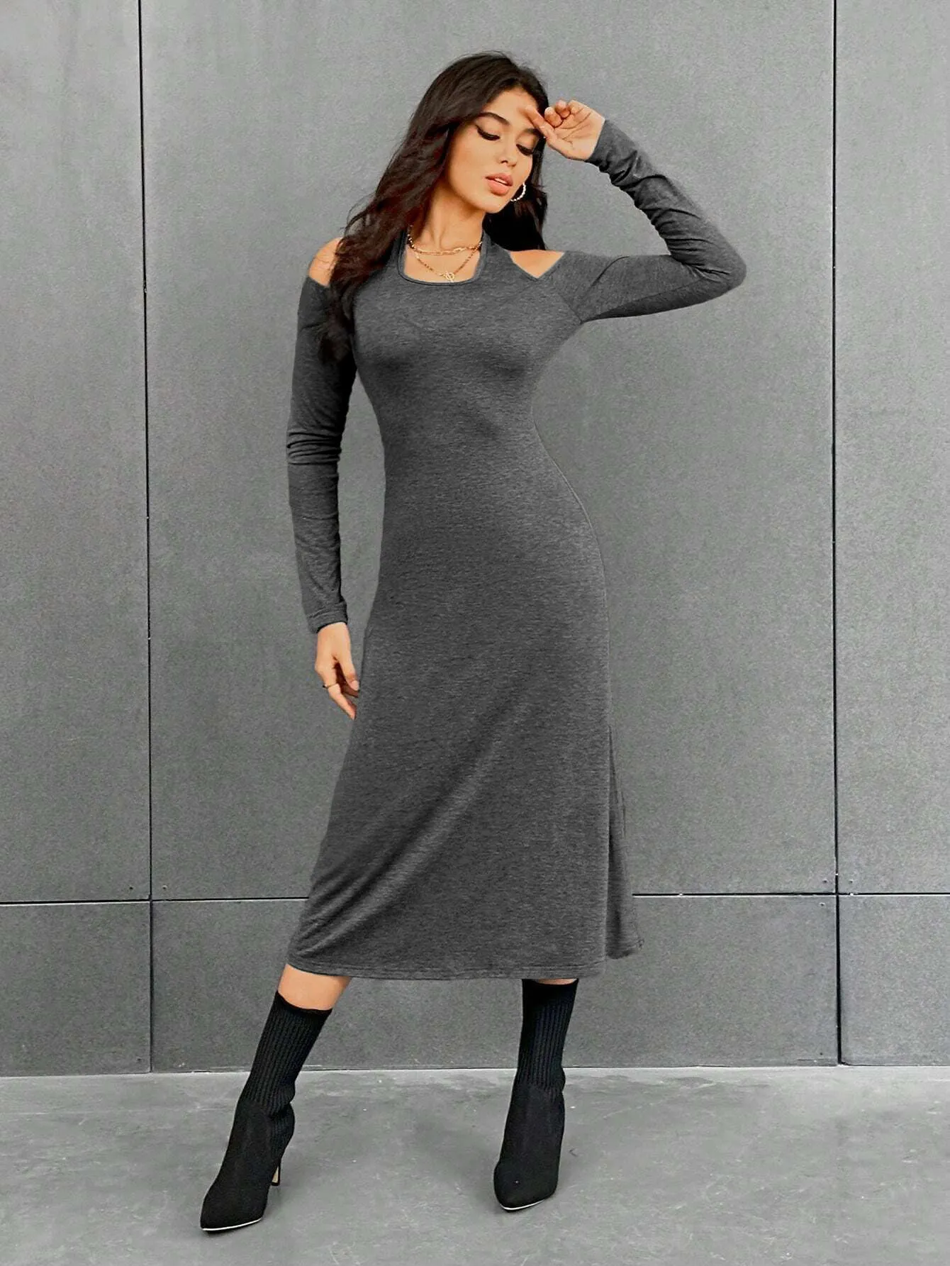 Women's Simple Halter High-Waisted Slim Fit Solid Color Dress