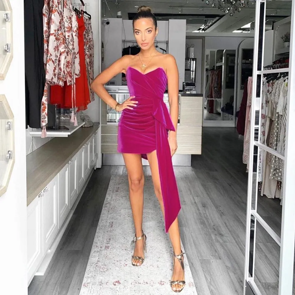 Women's Velvet Ruched Bodycon Mini Dress