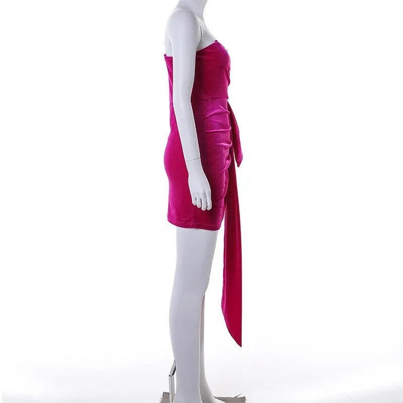 Women's Velvet Ruched Bodycon Mini Dress