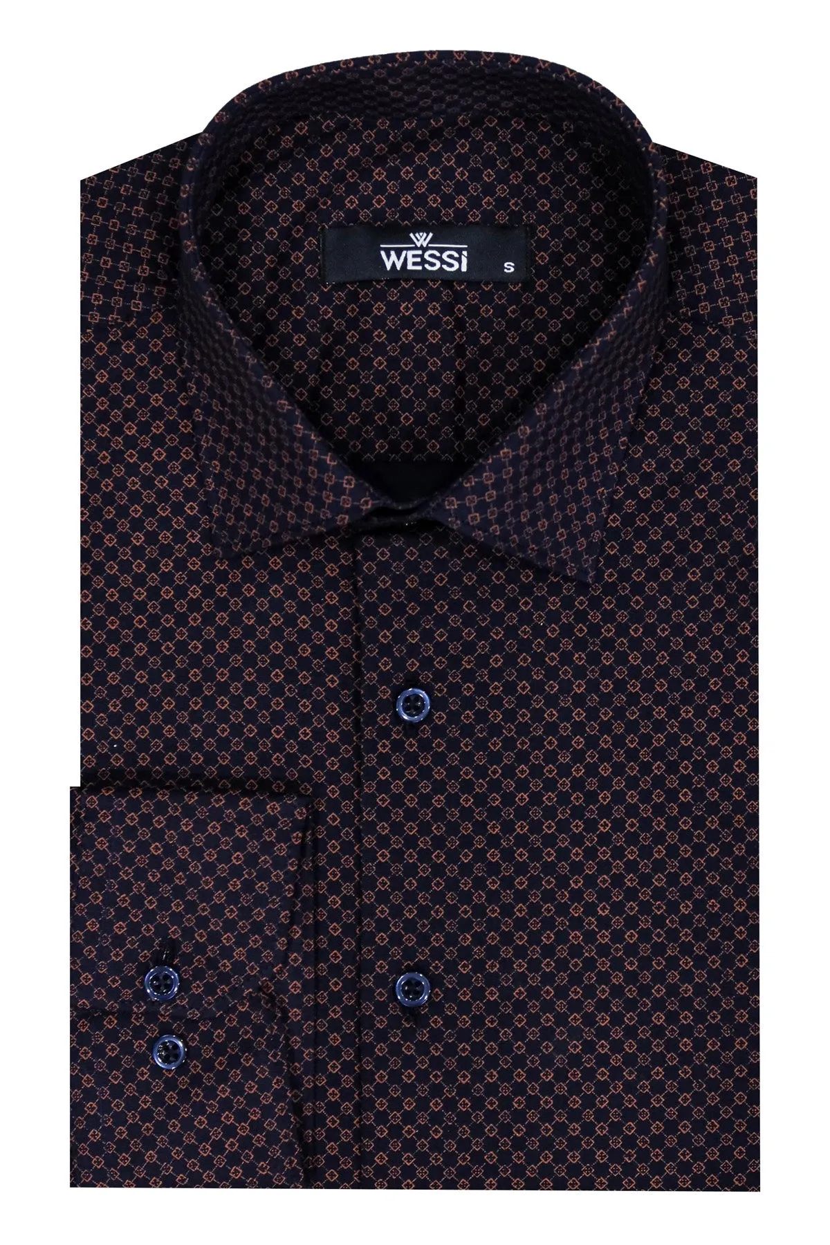 WSS Brown Tiny Check Patterned Slim Fit Shirt  - Singen