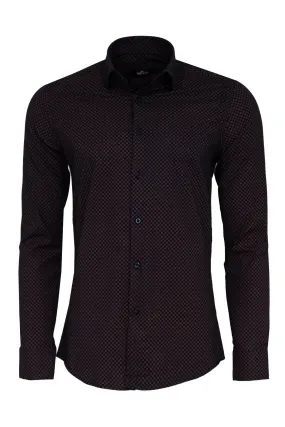 WSS Brown Tiny Check Patterned Slim Fit Shirt  - Singen