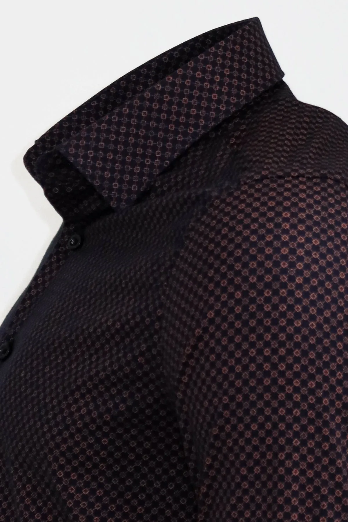 WSS Brown Tiny Check Patterned Slim Fit Shirt  - Singen
