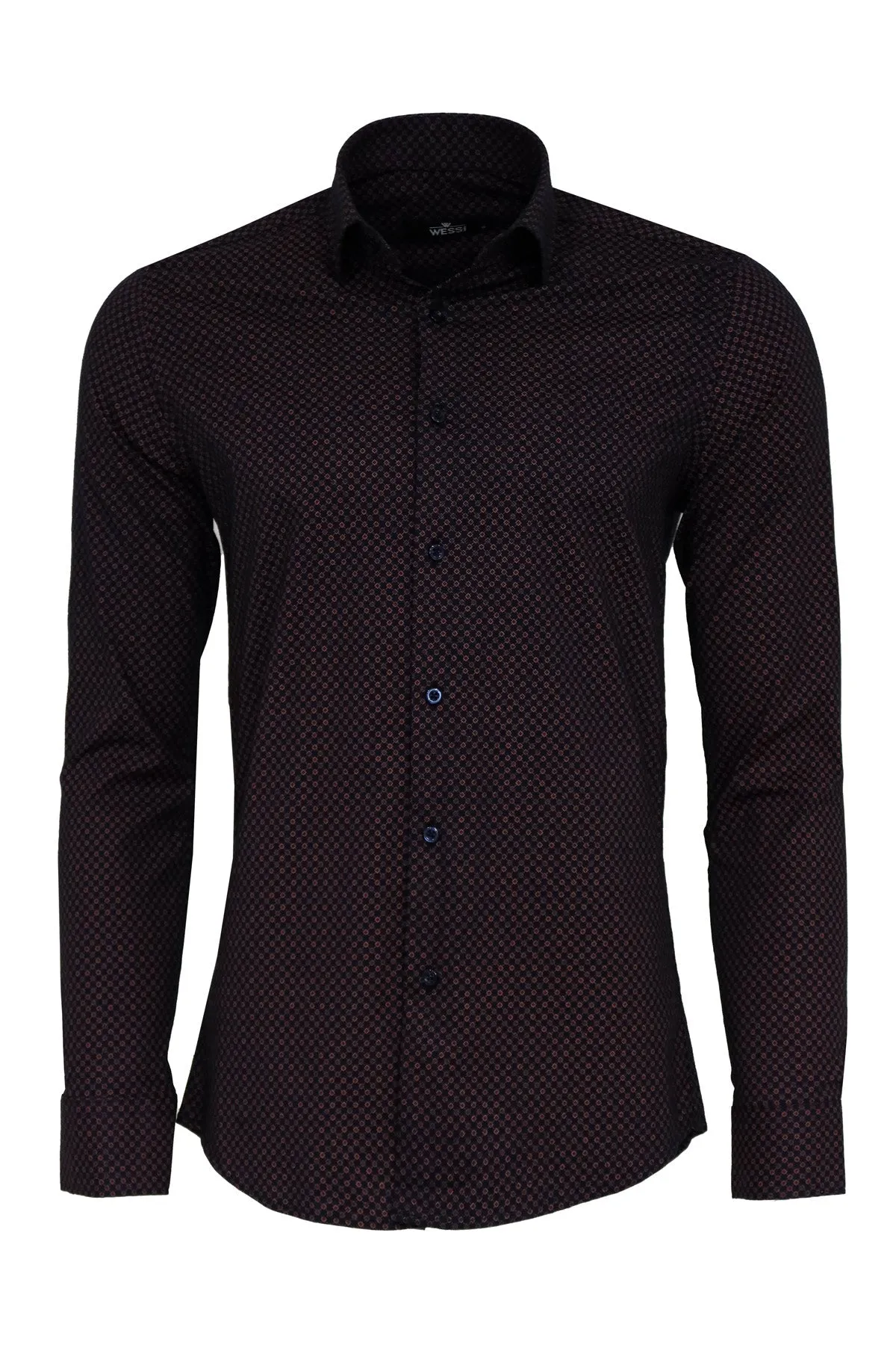 WSS Brown Tiny Check Patterned Slim Fit Shirt  - Singen