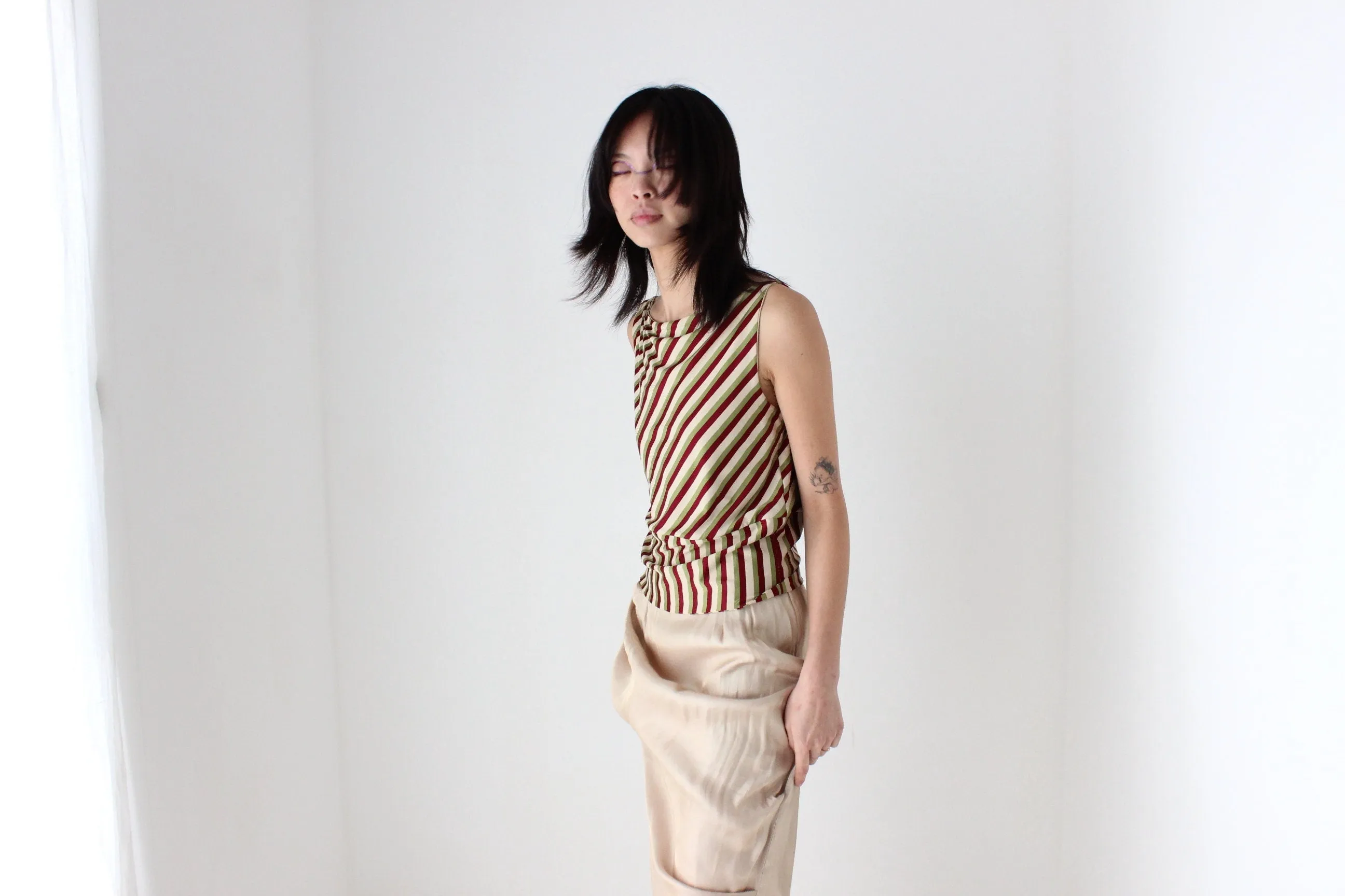 Y2K Slinky Striped High Neck Tank Top by Marcs
