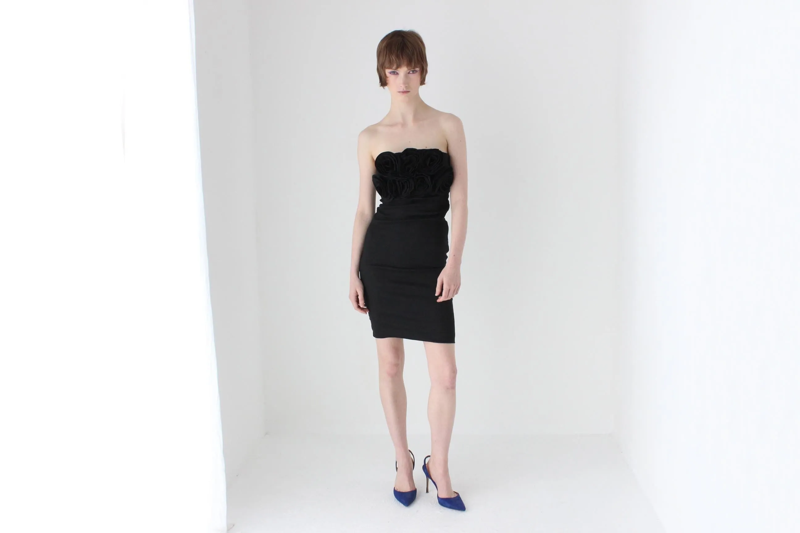 Y2K Stretch Strapless Mini Dress w/ 3D Rosette Flower Boobs