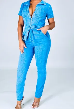 Zip Me Blue Denim Jumpsuit